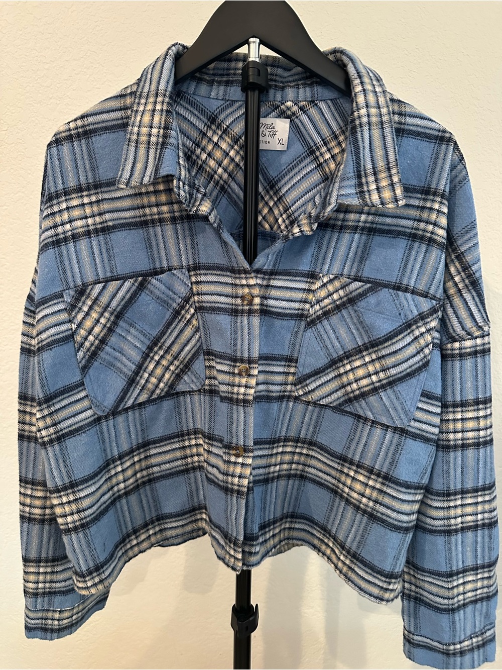Light Blue Plaid Utility Shacket